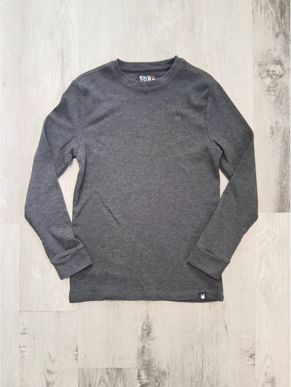 Zoo York Youth Boys Lg Size (14) Gray Waffle Knit Long Sleeve Thermal Shirt